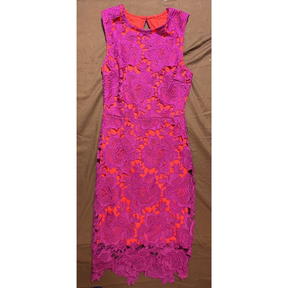 Lulus Women's Sleeveless Fuchsia Lace Midi Dress Orange Lining Size XS